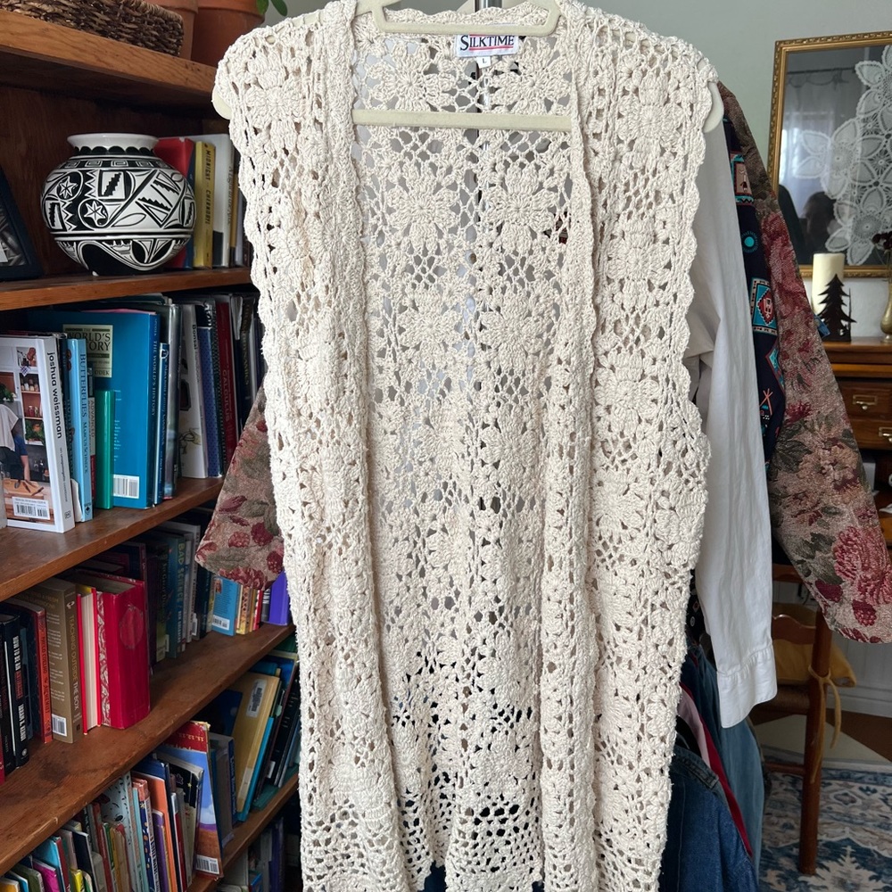 Vintage Crochet Long Vest size large